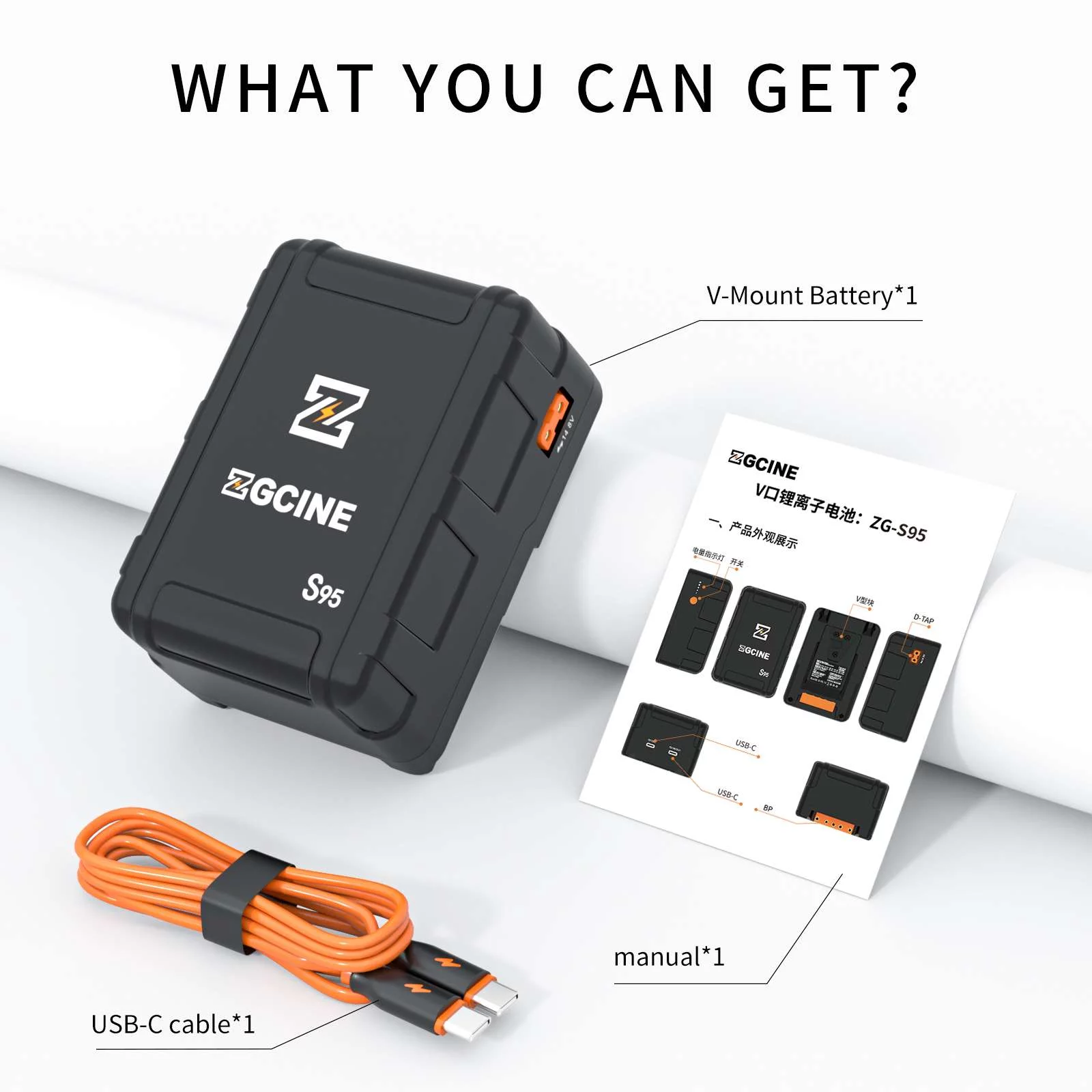 ZGCINE ZG-S95 V Mount Battery 14.8V 95WH,Support PD input/Output