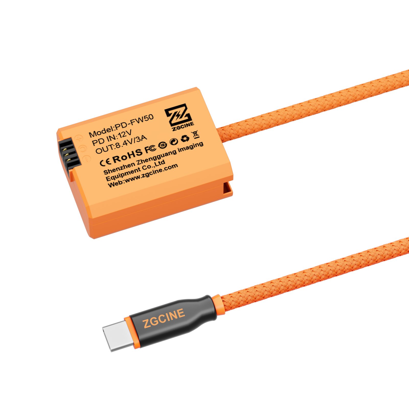 ZGCINE USB-C PD to FW50 for SONY Dummy Battery Cable (braided wire）