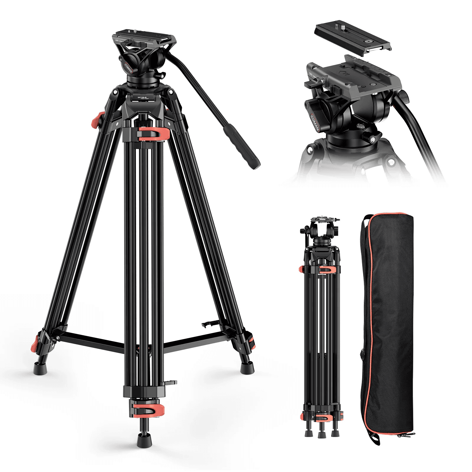 COMAN DF16LS Heavy Duty Video Tripod with Fluid Head