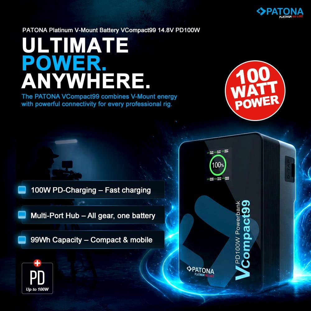 Patona VCompact99 V Mount Battery DIGITAL MASTER: https:::digitalmastergh.com _01_v-mount_battery_vcompact99_pd100w_prem_desk_EN