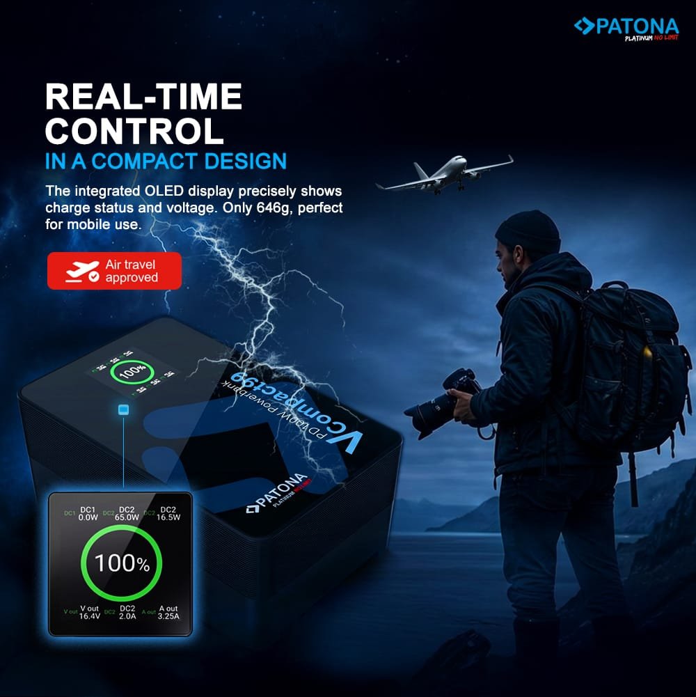 Patona VCompact99 V Mount Battery DIGITAL MASTER: https:::digitalmastergh.com _02_v-mount_battery_vcompact99_pd100w_prem_desk_EN
